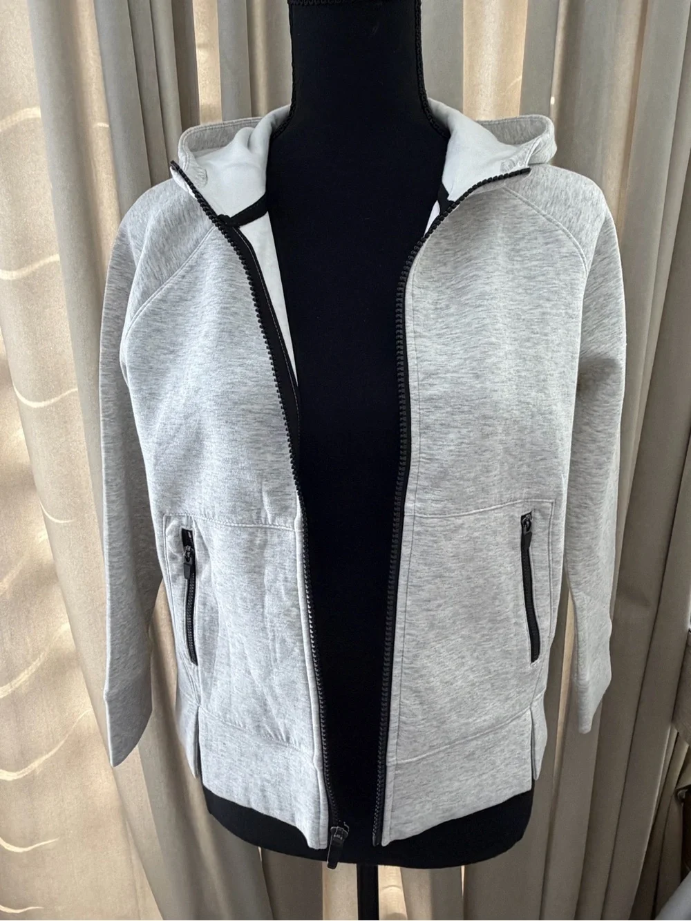 Light Gray Zip-Up Hoodie Jacket - M (10-12)